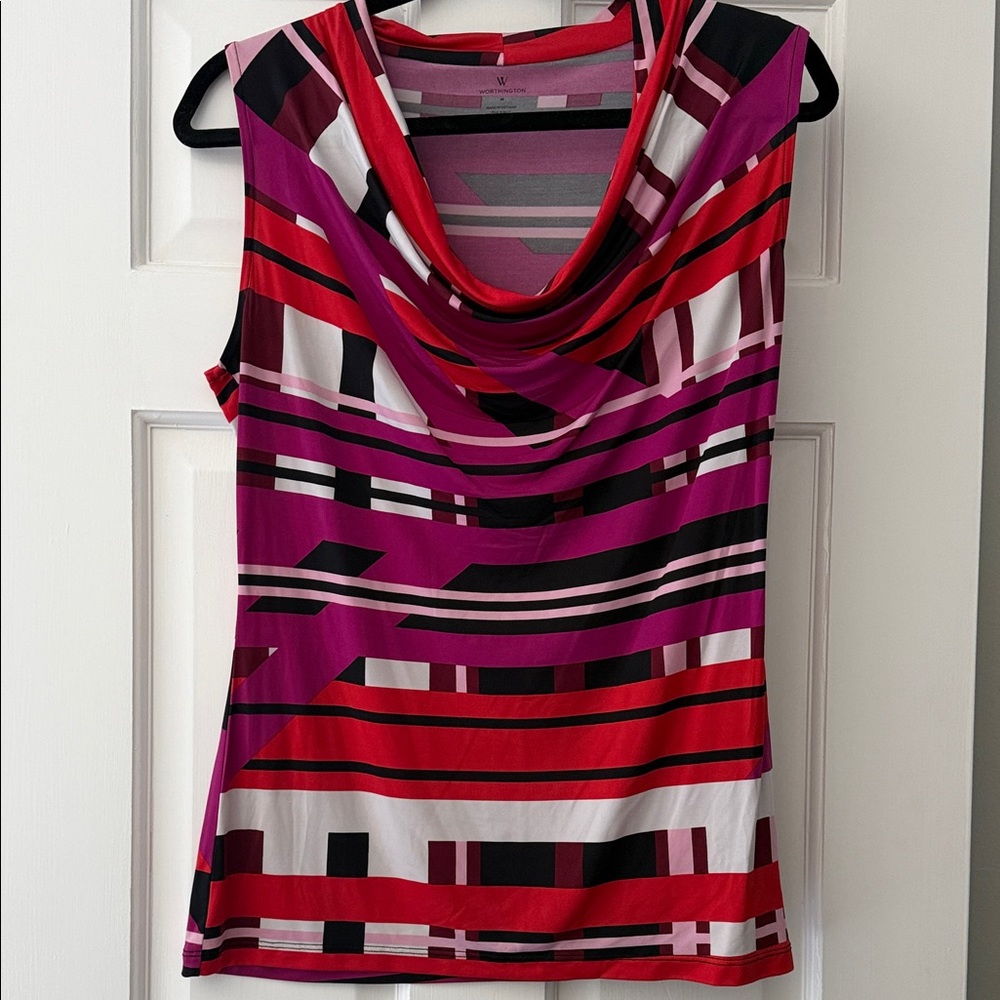 Worthington Multicolor Striped Cowl Neck Blouse